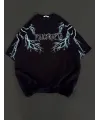 Kadın Bisiklet Yaka Baskılı  Kısa kol Oversize T-Shirt - Siyah