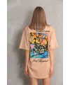 kadın Bisiklet Yaka Baskılı Oversize Kısa kol T-Shirt - Bej