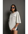 kadın Bisiklet Yaka Baskılı Oversize Kısa kol  T-Shirt - Beyaz