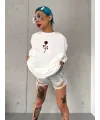 kadın Bisiklet Yaka Baskılı Oversize Kısa kol  T-Shirt - Beyaz