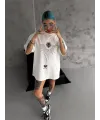 kadın Bisiklet Yaka Baskılı Oversize  Kısa kol T-Shirt - Beyaz