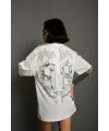 kadın Bisiklet Yaka Baskılı Oversize Kısa kol  T-Shirt - Beyaz
