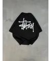 kadın Bisiklet Yaka Baskılı Oversize  Kısa kol T-Shirt - Siyah