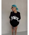 kadın Bisiklet Yaka Baskılı Oversize Kısa kol  T-Shirt - Siyah
