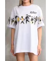 kadın Bisiklet Yaka Baskılı Oversize T-Shirt - Beyaz