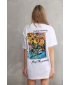 kadın Bisiklet Yaka Baskılı Oversize T-Shirt - Beyaz