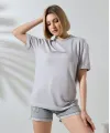 Kadın Bisiklet Yaka Baskılı Slim Fit T-Shirt - Boyalı Gri