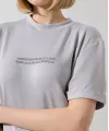 Kadın Bisiklet Yaka Baskılı Slim Fit T-Shirt - Boyalı Gri