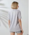 Kadın Bisiklet Yaka Baskılı Slim Fit T-Shirt - Boyalı Gri