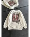 Kadın Bisiklet Yaka Kilim Halı Baskılı 3 İplik Pamuklu Sweatshirt - Beyaz