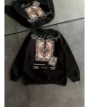 Kadın Bisiklet Yaka Kilim Halı Baskılı 3 İplik Pamuklu Sweatshirt - Siyah