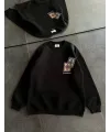 Kadın Bisiklet Yaka Kilim Halı Baskılı 3 İplik Pamuklu Sweatshirt - Siyah