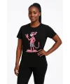 Kadın Bisiklet Yaka Kısa Kollu Baskılı T-shirt - Siyah
