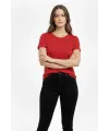 Kadın Bisiklet Yaka Slim Fit Likralı Tişört - Kırmızı