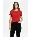 Kadın Bisiklet Yaka Slim Fit Likralı Tişört - Kırmızı