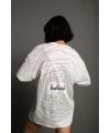 Kadın Bisiklet Yakalı Sırt Baskılı  Kısa kol Oversize T-Shirt - Beyaz