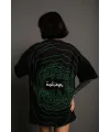Kadın Bisiklet Yakalı Sırt Baskılı Oversize Kısa kol T-Shirt - Siyah