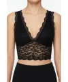 Kadın Dantel Bralet Crop Sütyen V Yaka Askılı Şık Esnek Rahat - Siyah