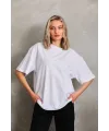 Kadın Düz  Kısa kol Penye T-shirt - Beyaz