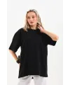 Kadın Düz  Kısa kol Penye T-shirt - Siyah