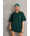 Kadın Düz  Kısa kol Penye T-shirt- Yeşil