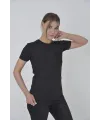 Kadın File Cepli T-Shirt Kısa Kol Bisiklet Yaka Slimfit Tişört  - Siyah