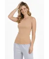 Kadın Fitilli Atlet Sıfır Yaka Slim Fit Arka Baskılı Spor Atlet - Bej