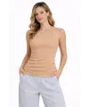 Kadın Fitilli Atlet Sıfır Yaka Slim Fit Arka Baskılı Spor Atlet - Bej