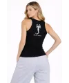 Kadın Fitilli Atlet Sıfır Yaka Slim Fit Arka Baskılı Spor Atlet - Siyah