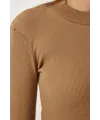 Kadın Full Likralı Fitilli Kaşkorse Body - Kahve