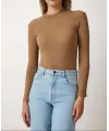 Kadın Full Likralı Fitilli Kaşkorse Body - Kahve