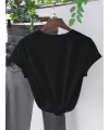 Kadın Kalp Baskılı T-Shirt Kısa Kol Bisiklet Yaka Oversize Tişört - Siyah