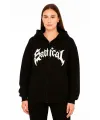 Kadın Kapüşonlu 3 İplik Şardonlu Önü Baskılı Fermuarlı Oversize Sweatshirt - Siyah