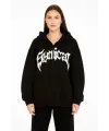 Kadın Kapüşonlu 3 İplik Şardonlu Önü Baskılı Fermuarlı Oversize Sweatshirt - Siyah