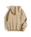 Kadın Kapüşonlu Kanguru Cepli 3 İplik Pamuklu Düz Hoodie Sweatshirt - Bej