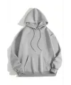Kadın Kapüşonlu Kanguru Cepli 3 İplik Pamuklu Düz Hoodie Sweatshirt - Gri