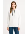 Kadın Kapüşonlu Kanguru Cepli 3 İplik Pamuklu Oversize Hoodie Sweatshirt - Beyaz