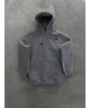 Kadın Kapüşonlu Kanguru Cepli 3 İplik Pamuklu Oversize Hoodie Sweatshirt -  Boyalı Gri