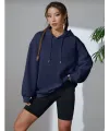 Kadın Kapüşonlu Kanguru Cepli 3 İplik Pamuklu Oversize Hoodie Sweatshirt - Lacivert