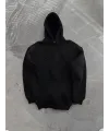 Kadın Kapüşonlu Kanguru Cepli 3 İplik Pamuklu Oversize Hoodie Sweatshirt - Siyah