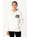 Kadın Kapüşonlu Kanguru Cepli Sweatshirt 3 İplik Pamuklu Baskılı Hoodie - Beyaz