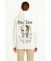 Kadın Kapüşonlu Kanguru Cepli Sweatshirt 3 İplik Pamuklu Baskılı Hoodie - Beyaz
