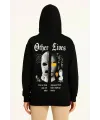 Kadın Kapüşonlu Kanguru Cepli Sweatshirt 3 İplik Pamuklu Baskılı Hoodie - Siyah