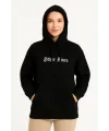 Kadın Kapüşonlu Kanguru Cepli Sweatshirt 3 İplik Pamuklu Baskılı Hoodie - Siyah