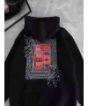 Kadın Kapüşonlu Kanguru Cepli Sweatshirt 3 İplik Pamuklu Baskılı Hoodie - Siyah