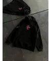 Kadın Kapüşonlu Kanguru Cepli Sweatshirt 3 İplik Pamuklu Baskılı Hoodie - Siyah