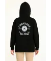 Kadın Kapüşonlu Kanguru Cepli Sweatshirt 3 İplik Pamuklu Baskılı Hoodie - Siyah