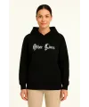 Kadın Kapüşonlu Kanguru Cepli Sweatshirt 3 İplik Pamuklu Baskılı Hoodie - Siyah
