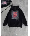 Kadın Kapüşonlu Kanguru Cepli Sweatshirt 3 İplik Pamuklu Baskılı Hoodie - Siyah