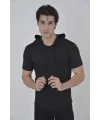 Kadın Kapüşonlu T-Shirt Kısa Kol Bisiklet Yaka Slimfit Tişört    - Siyah